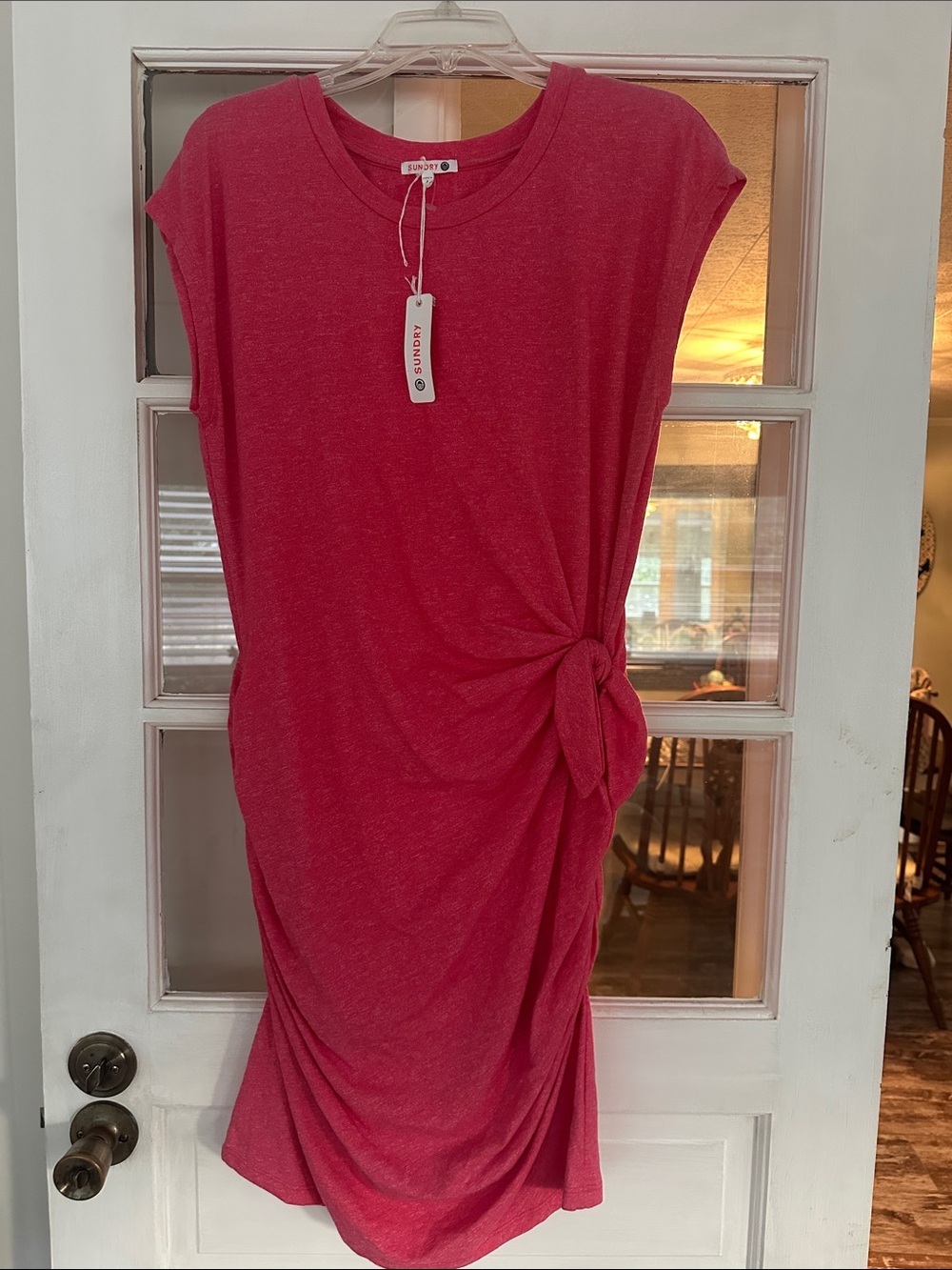 NWT Anthropologie Sundry Pink Side Knot T-Shirt Dress Sz 4 XL Knit Cotton Blend